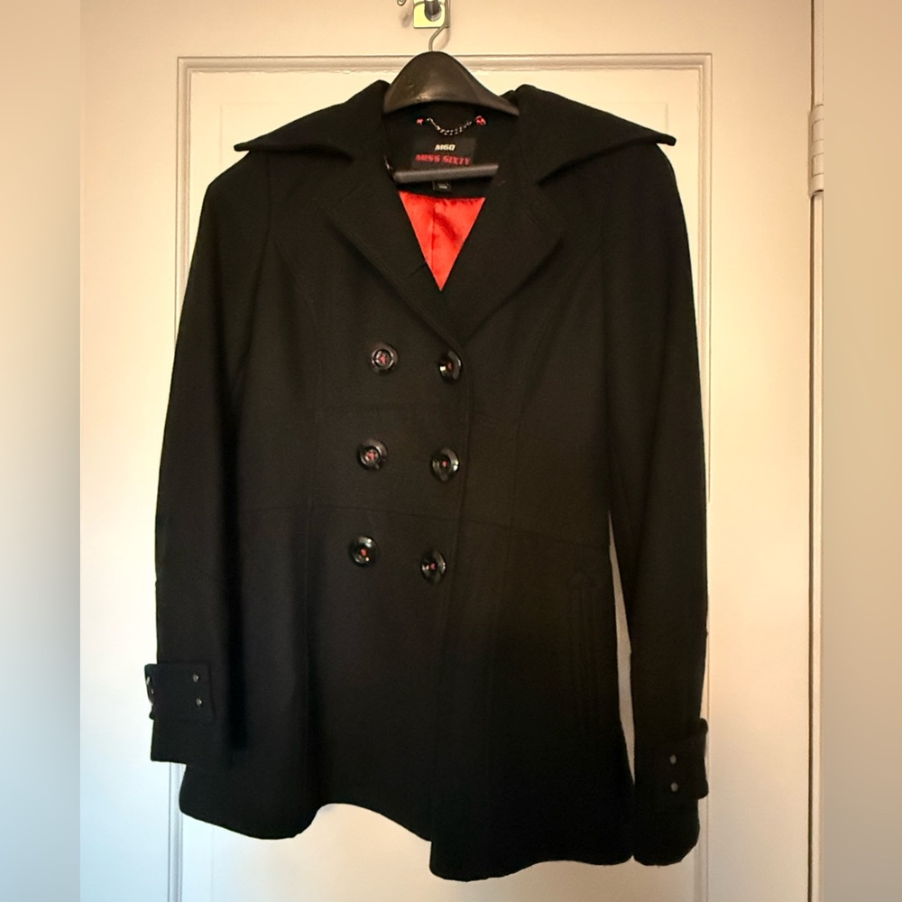 Miss Sixty Elegant Black Peacoat with Red Lining